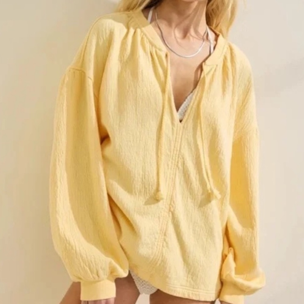 NWT! Aerie Yellow Easy Street Oversized Sweatshirt Pullover Long Sleeve Size XXS